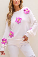 Load image into Gallery viewer, White Floral Crochet Chunky Knit Sweater
