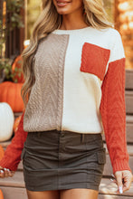 Load image into Gallery viewer, Gold Flame Colorblock Patched Pocket Drop Shoulder Sweater
