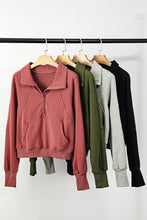 Load image into Gallery viewer, Sea Green Fleece Lined Zip Up Stand Collar Thumbhole Sleeve Sweatshirt
