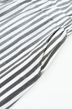 Load image into Gallery viewer, Gray 3/4 Wide Kimono Sleeves Tie Front Striped Romper with Pockets
