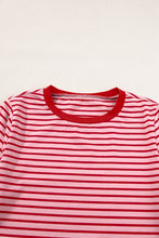 Load image into Gallery viewer, Pink Stripe Crew Neck Casual T Shirt
