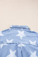 Load image into Gallery viewer, Sky Blue Stars Frayed Hem Collared Short Sleeve Denim Dress
