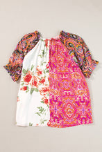 Load image into Gallery viewer, Multicolour Boho Floral Patchwork Buttoned Short Sleeve Blouse
