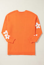 Load image into Gallery viewer, Orange Floral Print Knitted Open Front Loose Cardigan
