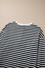 Load image into Gallery viewer, White Stripe Color Block Buttoned Crew Neck Oversized Sweatshirt
