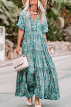 Load image into Gallery viewer, Pink Paisley Print Boho Holiday Ruffle Tiered Maxi Dress
