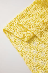 Yellow Pointelle Knit V Neck Sweater Cardigan