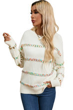 Load image into Gallery viewer, White Colorful Crossed Stitch Drop Shoulder Sweater
