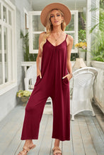 Load image into Gallery viewer, Fiery Red Spaghetti Straps Wide Leg Pocketed Jumpsuits
