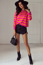 Load image into Gallery viewer, Rose Stripe Shoulder Pad Round Neck Sweater
