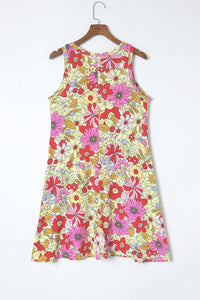 Multicolor Round Neck Sleeveless Floral Mini Dress