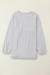 Smoke Gray Ribbed Corduroy Oversized Sweatshirt