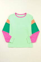 Load image into Gallery viewer, Green Colorblock Patchwork Long Sleeve Loose Top
