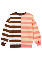 Load image into Gallery viewer, Brown Stripe Color Block Drop Shoulder Pullover Sweatshirt
