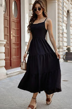 Load image into Gallery viewer, Black Crossover Backless Bodice Tiered Maxi Dress
