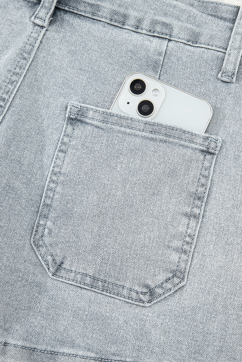 Dusk Blue Scalloped Hemline Acid Wash High Waist Denim Shorts