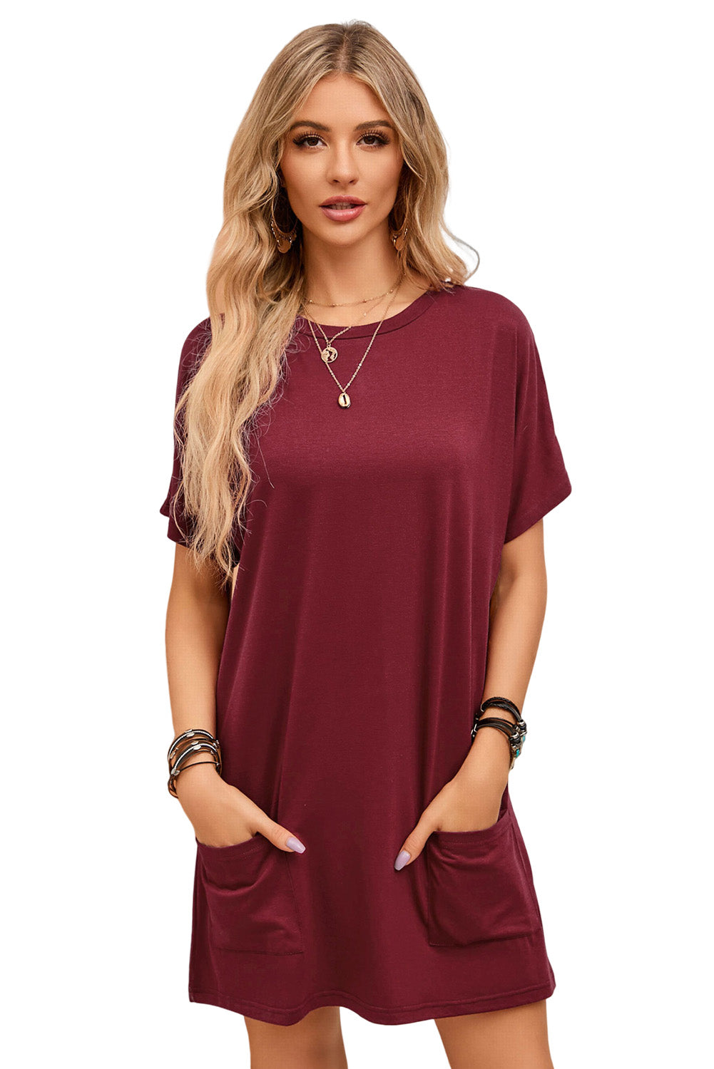 Gray Side Pockets Short Sleeve Tunic Top