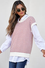 Load image into Gallery viewer, Red Stripe Ribbed Trim Loose Fit Knitted Sweater Vest
