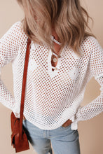 Load image into Gallery viewer, White Open Knit Buttoned Neck Split Sleeve Sweater
