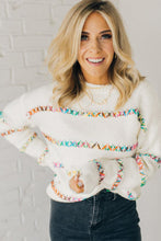 Load image into Gallery viewer, White Colorful Crossed Stitch Drop Shoulder Sweater
