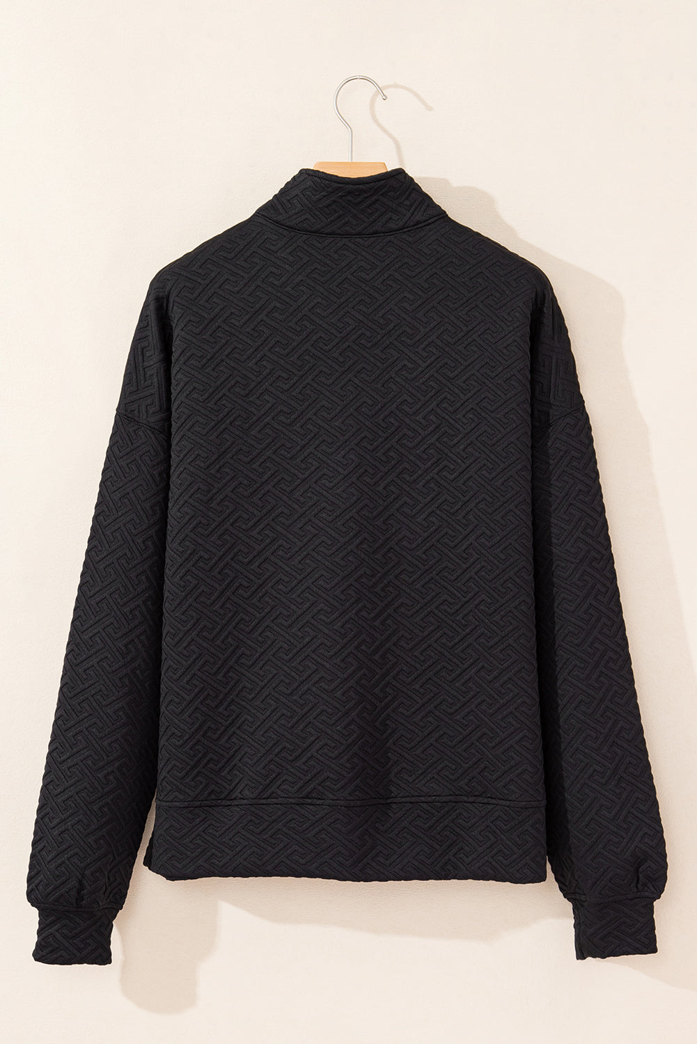 Black Solid Textured Half Zipper Collared Sweatshirt