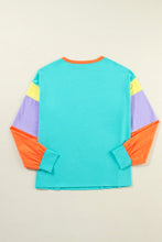 Load image into Gallery viewer, Green Colorblock Patchwork Long Sleeve Loose Top
