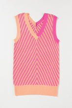 Load image into Gallery viewer, Strawberry Pink Contrast Chevron Knit V Neck Sweater Vest
