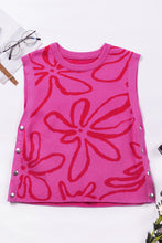 Load image into Gallery viewer, Bright Pink Button Sides Sleeveless Floral Knitted Top
