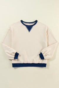 White Color Block Patch Drop Shoulder Oversized Sweatshirt