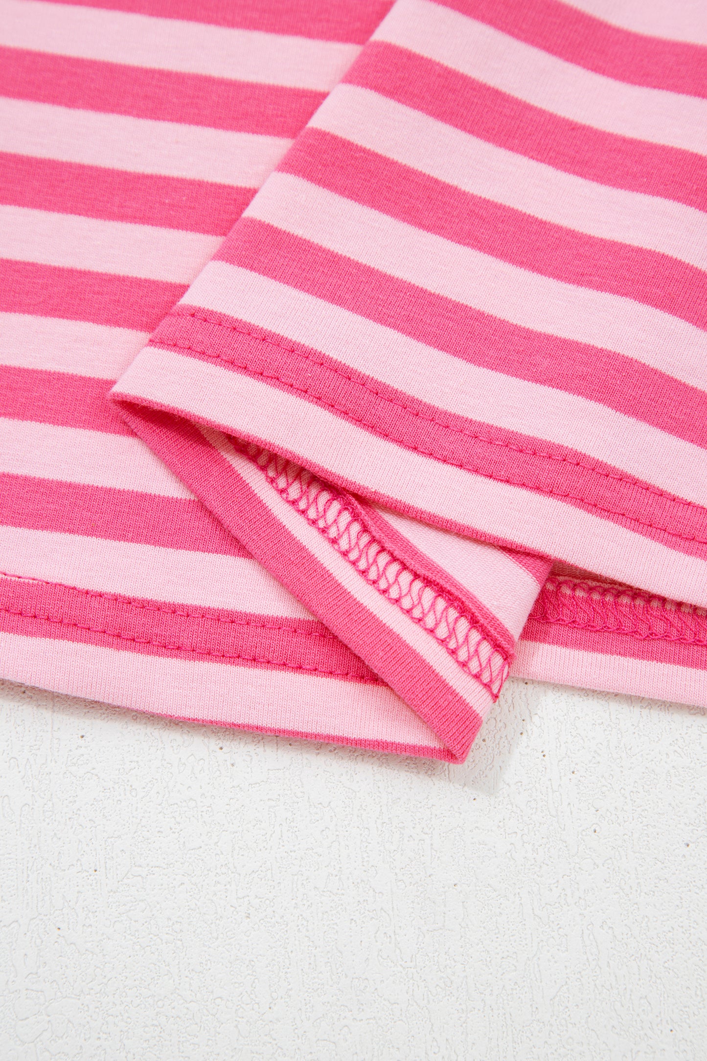 Pink Stripe Drop Shoulder Round Neck Top and Buttoned Straight Pants Two Piece Set