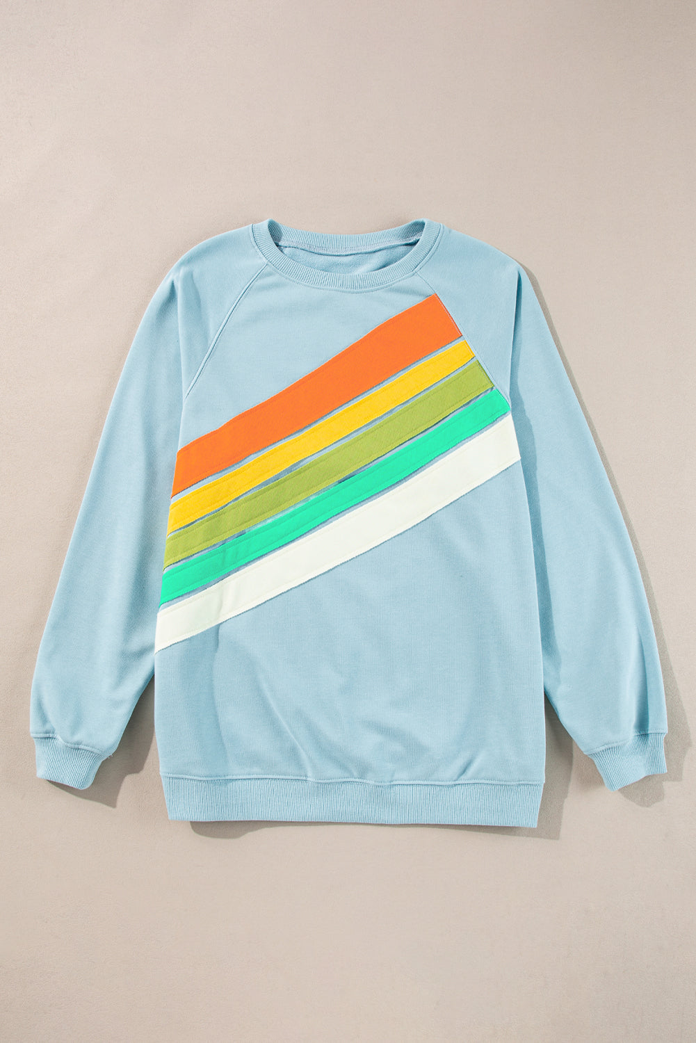 Apricot Rainbow Colorblock Striped Pullover Sweatshirt