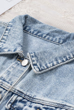 Load image into Gallery viewer, Sky Blue Lapel Distressed Raw Hem Buttons Denim Jacket
