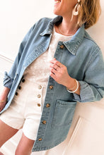 Load image into Gallery viewer, Dusk Blue Slit Buttons Pocketed Denim Jacket
