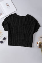 Load image into Gallery viewer, Apricot Fishnet Knit Ribbed Round Neck Short Sleeve Sweater Tee
