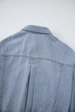 Load image into Gallery viewer, Sky Blue Stripe Washed Oversize Pocketed Denim Jacket
