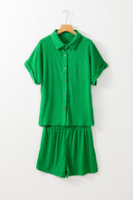 Load image into Gallery viewer, Bright Green Textured Short Sleeve Shirt and Shorts Set
