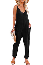 Load image into Gallery viewer, Green Textured Sleeveless V-Neck Pocketed Casual Jumpsuit
