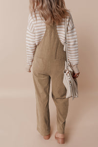 Black Solid Pocketed Loose Fit Corduroy Overall