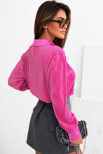 Load image into Gallery viewer, Pink V Neck Collared Button Pleated Shirt
