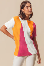 Load image into Gallery viewer, Orange Textured Knit Colorblock Short Sleeve Sweater
