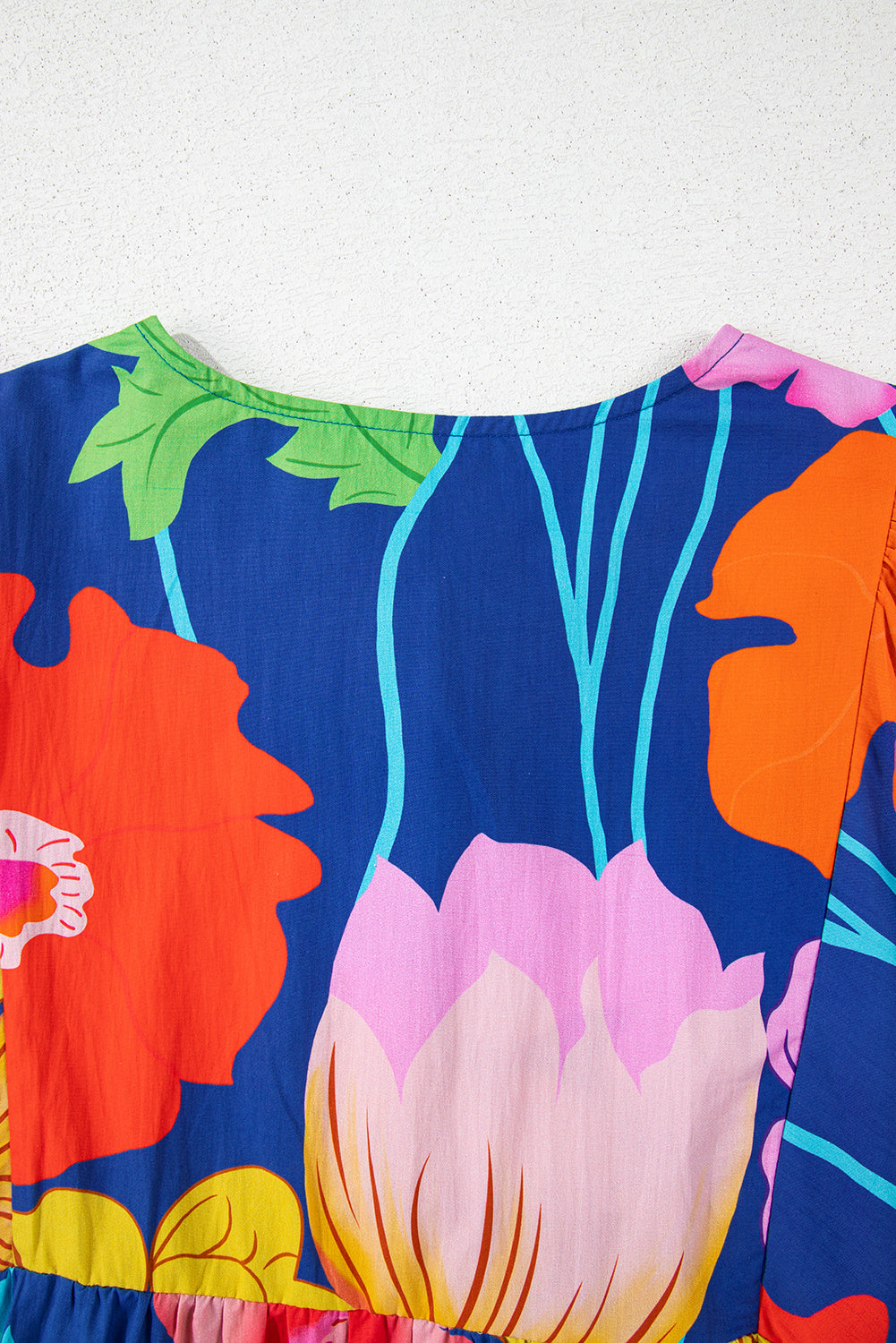 Rose Floral Print Split Neck Babydoll Dress