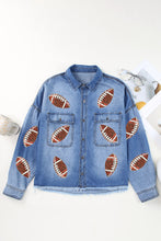 Load image into Gallery viewer, Sky Blue Sequin Patchwork Flap Pockets Raw Hem Denim Jacket
