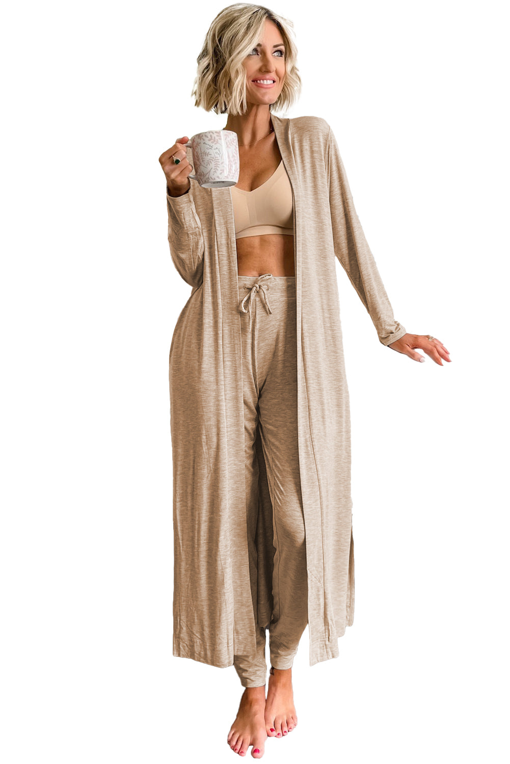 Black Split Long Cardigan and Skinny Pants Lounge Set