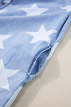 Load image into Gallery viewer, Sky Blue Stars Frayed Hem Collared Short Sleeve Denim Dress
