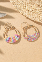 Load image into Gallery viewer, Pink Bohemian Woven Raffia Dangle Earrings
