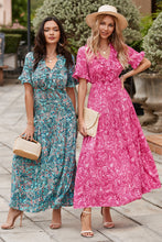 Load image into Gallery viewer, Pink Paisley Print Boho Holiday Ruffle Tiered Maxi Dress
