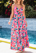 Load image into Gallery viewer, Rose Floral Twisted Smocked Back Tiered Maxi Dress
