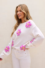 Load image into Gallery viewer, White Floral Crochet Chunky Knit Sweater
