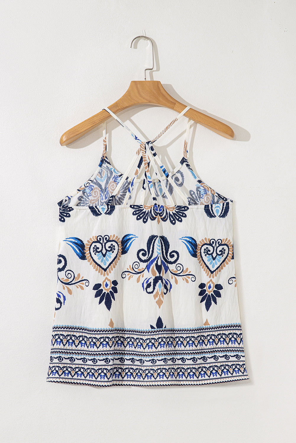 Blue Bohemian Fashion Print Spaghetti Straps Loose Tank