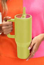 Load image into Gallery viewer, Pear Green Frosted Stainless Handle Large Vacuum Cup with Straw 40oz
